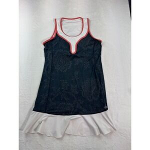 Sofibella Tennis Dress Floral Denim Print Ruffle Hem Coral Trim Athletic Dress